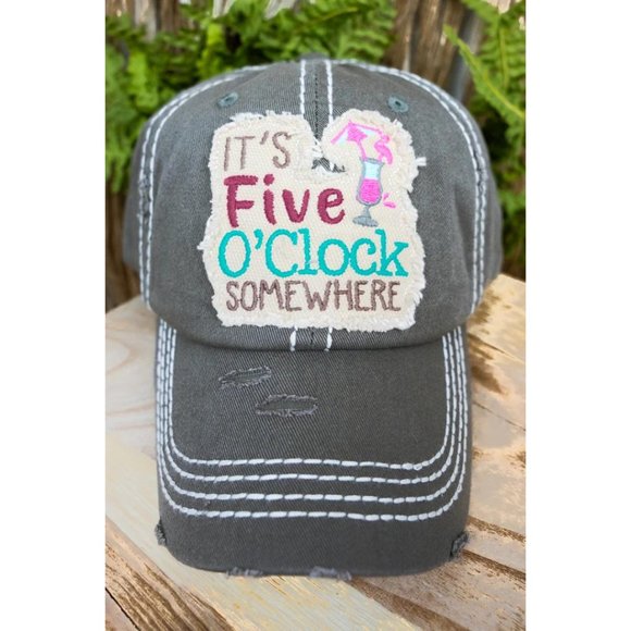 Accessories - DISTRESSED STEEL GRAY 'IT'S FIVE O'CLOCK SOMEWHERE' CAP Brand New